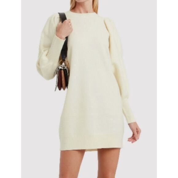 Ulla Johnson Medium M Cream Viviana Merino Wool Puff Sleeve Knit Sweater Dress - Picture 12 of 13